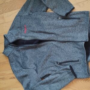 Eddie Bauer Heather Gray Zip Up SHACKET Sz L Distressed "Zipper-Head" Missing